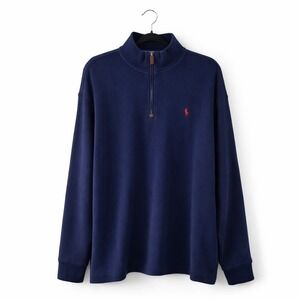 Polo Ralph Lauren 1/4 Zip Sweater Mens 2XT Navy Blue Cotton Pullover